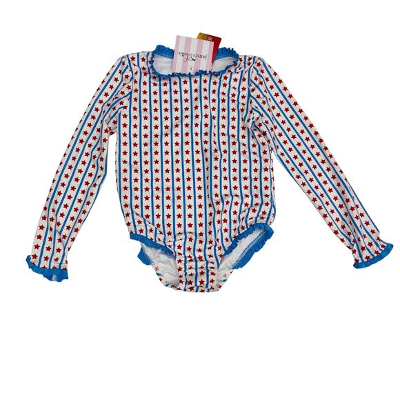 NWT  James & Lottie Size 7 Leighton Rash Guard Swim in Stars & Stripes - Picture 1 of 6